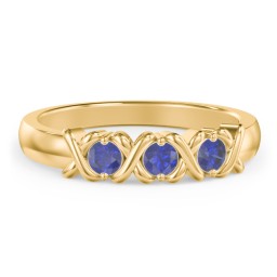 Hugs & Kisses XOXO Ring with 2-5 Stones in 10K Solid Yellow Gold with Blue Sapphire