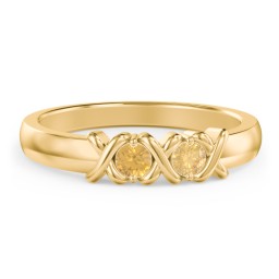 Hugs & Kisses XOXO Ring with 2-5 Stones in 10K Solid Yellow Gold with Citrine