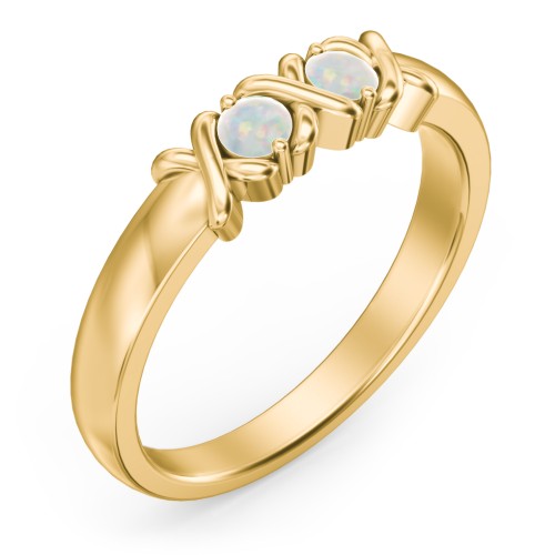 Hugs & Kisses XOXO Ring with 2-5 Stones – 10K Yellow Gold with Opal