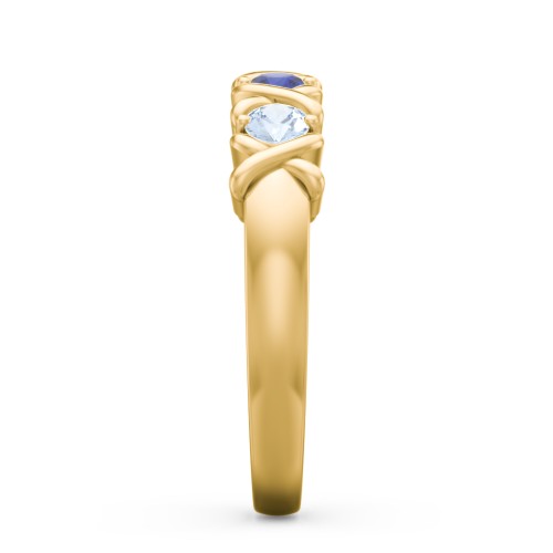 Hugs & Kisses XOXO Ring with 2-5 Stones – 10K Yellow Gold with Diamond, Blue Sapphire, and Aquamarine