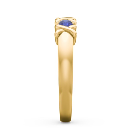 Hugs & Kisses XOXO Ring with 2-5 Stones – 10K Yellow Gold with Blue Sapphire and Aquamarine