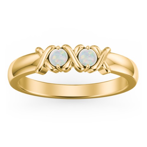 Hugs & Kisses XOXO Ring with 2-5 Stones – 10K Yellow Gold with Opal