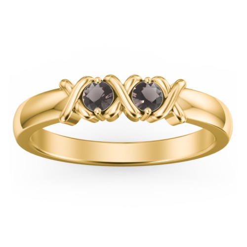 Hugs & Kisses XOXO Ring with 2-5 Stones – 10K Yellow Gold with Smokey Quartz