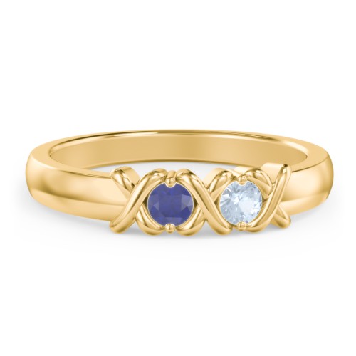 Hugs & Kisses XOXO Ring with 2-5 Stones – 10K Yellow Gold with Blue Sapphire and Aquamarine
