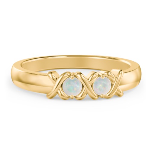 Hugs & Kisses XOXO Ring with 2-5 Stones – 10K Yellow Gold with Opal
