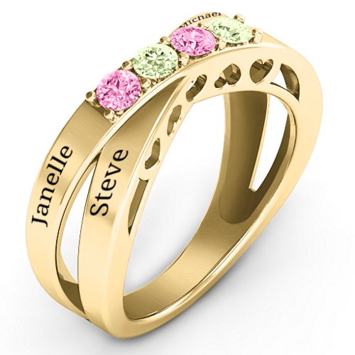 Across My Heart 4-Stone Ring – 10K Yellow Gold with Pink Tourmaline and Peridot