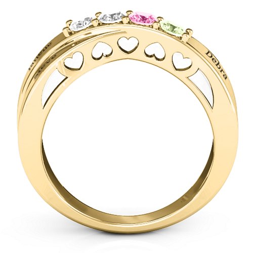 Across My Heart 4-Stone Ring – 10K Yellow Gold with Diamond, Pink Tourmaline, and Peridot