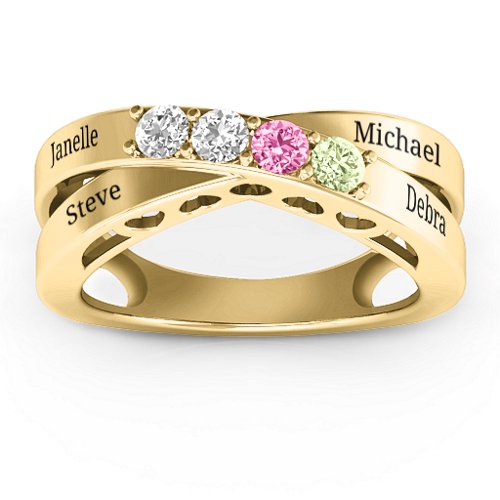Across My Heart 4-Stone Ring – 10K Yellow Gold with Diamond, Pink Tourmaline, and Peridot
