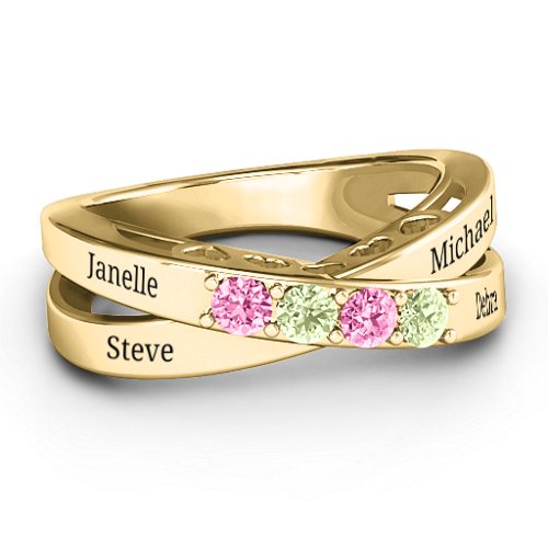 Across My Heart 4-Stone Ring – 10K Yellow Gold with Pink Tourmaline and Peridot