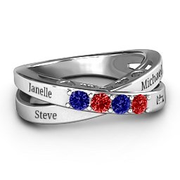 Across My Heart 4-Stone Ring in 925 Sterling Silver with Blue Sapphire and Garnet