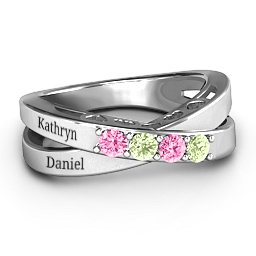 Across My Heart 4-Stone Ring in 10K Solid White Gold with Pink Tourmaline and Peridot