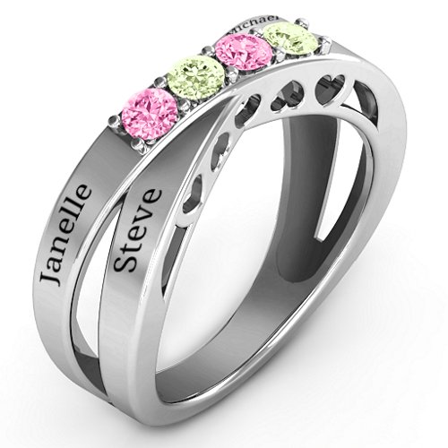 Across My Heart 4-Stone Ring – 10K White Gold with Pink Tourmaline and Peridot