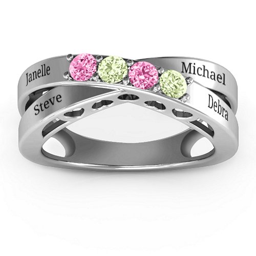 Across My Heart 4-Stone Ring – 10K White Gold with Pink Tourmaline and Peridot