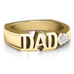 Greatest Dad Birthstone Men's Ring in 10K Solid Yellow Gold with Diamond
