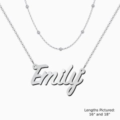 Personalised Name Necklace Layering Set with Ball Station Chain – 18K Gold Plated Silver