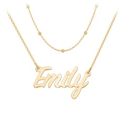 Personalised Name Necklace Layering Set with Ball Station Chain in 18K Gold Plated Silver