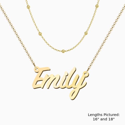 Personalised Name Necklace Layering Set with Ball Station Chain – 18K Gold Plated Silver