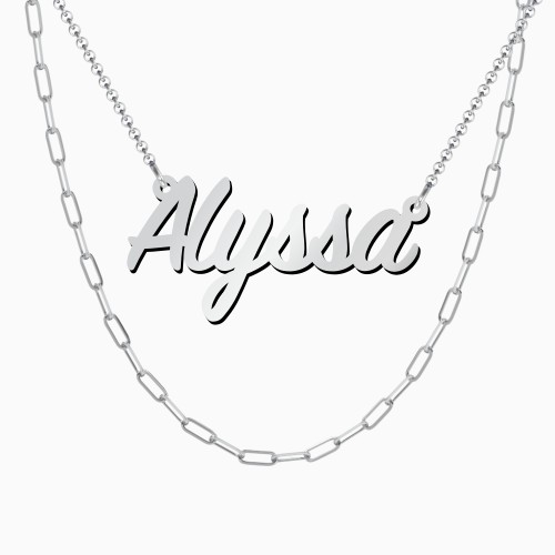 Personalised Name Necklace Layering Set with Paper Clip Chain – Sterling Silver