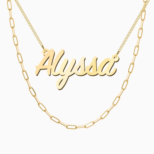 Personalised Name Necklace Layering Set with Paper Clip Chain