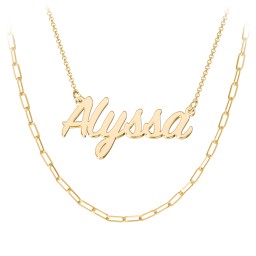 Personalised Name Necklace Layering Set with Paper Clip Chain in 18K Gold Plated Silver