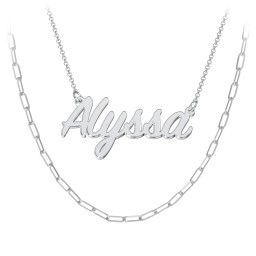 Personalised Name Necklace Layering Set with Paper Clip Chain in 925 Sterling Silver