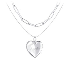 Engravable Heart Locket Necklace Layering Set with Paper Clip Chain – 18K Gold Plated Silver