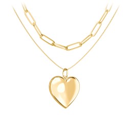 Engravable Heart Locket Necklace Layering Set with Paper Clip Chain in 18K Gold Plated Silver