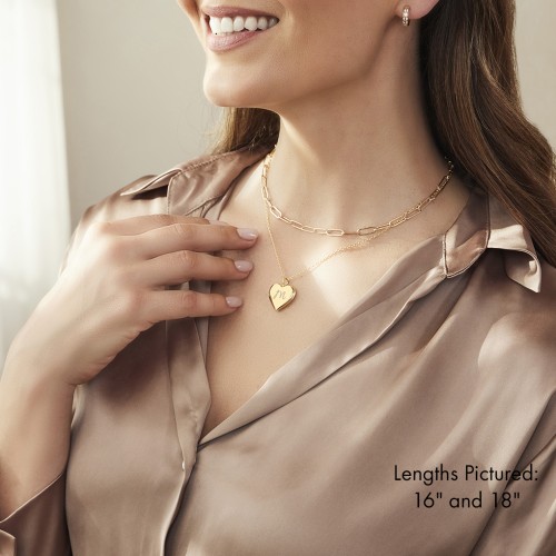 Engravable Heart Locket Necklace Layering Set with Paper Clip Chain – 18K Gold Plated Silver