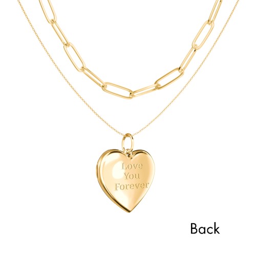 Engravable Heart Locket Necklace Layering Set with Paper Clip Chain – 18K Gold Plated Silver