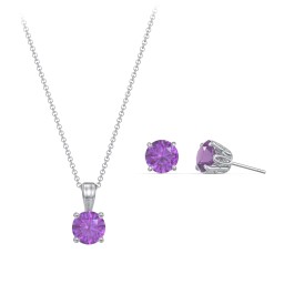 Solitaire Birthstone Necklace and Earrings Set in 925 Sterling Silver with Amethyst