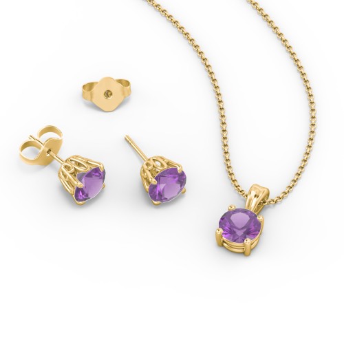 Solitaire Birthstone Necklace and Earrings Set