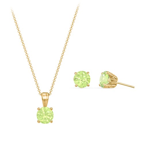 Solitaire Birthstone Necklace and Earrings Set – 10K Yellow Gold with Peridot