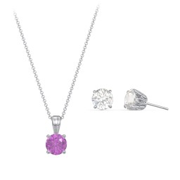 Solitaire Birthstone Necklace and Earrings Set in 925 Sterling Silver with Amethyst and Cubic Zirconia