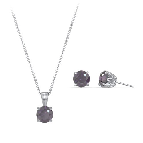 Solitaire Birthstone Necklace and Earrings Set – Sterling Silver with Alexandrite