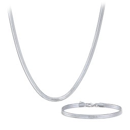 Engravable Herringbone Chain and Bracelet Set in Stainless Steel in Stainless Steel