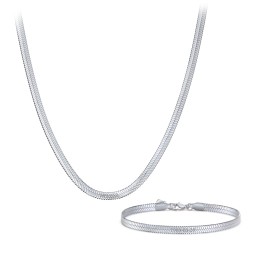 Engravable Herringbone Chain and Bracelet Set in Stainless Steel in Stainless Steel