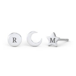 Engravable Celestial Stud Earrings Stack - Set of 3