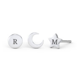 Engravable Celestial Stud Earrings Stack - Set of 3 in 925 Sterling Silver