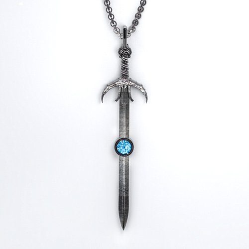 Carmilla - Sword of Hastur Pendant with Gemstone – Sterling Silver with Blue Topaz