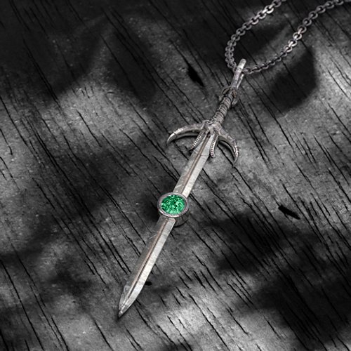 Carmilla - Sword of Hastur Pendant with Gemstone – Sterling Silver with Emerald