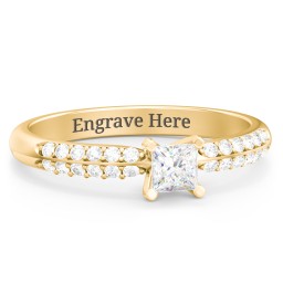 1/4 ct. Princess Gemstone Engagement Ring with Double Row Accents in 10K Solid Yellow Gold with White Premium Zirconia