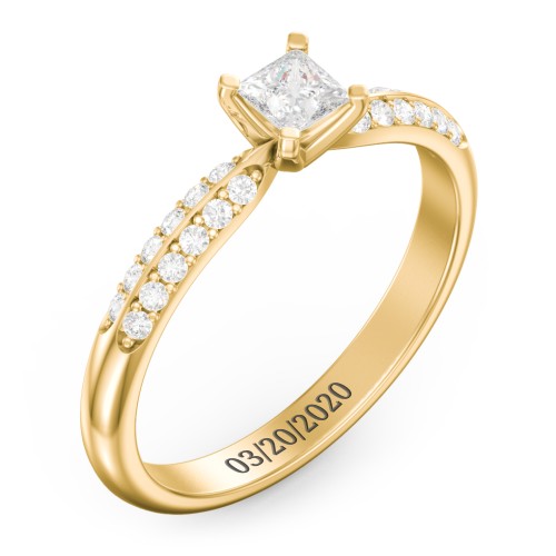 1/4 ct. Princess Gemstone Engagement Ring with Double Row Accents – 14K Yellow Gold with White Premium Zirconia