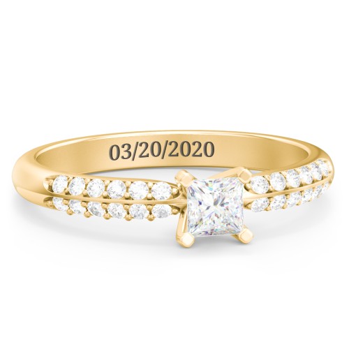 1/4 ct. Princess Gemstone Engagement Ring with Double Row Accents – 14K Yellow Gold with White Premium Zirconia