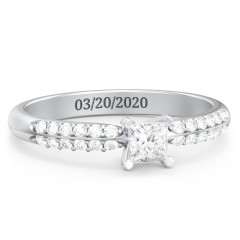 1/4 ct. Princess Gemstone Engagement Ring with Double Row Accents – Sterling Silver with White Premium Zirconia
