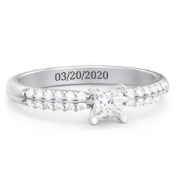 1/4 ct. Princess Gemstone Engagement Ring with Double Row Accents in 925 Sterling Silver with White Premium Zirconia