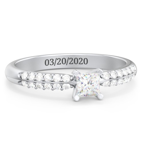 1/4 ct. Princess Gemstone Engagement Ring with Double Row Accents – Sterling Silver with White Premium Zirconia
