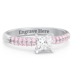1/2 ct. Princess Gemstone Engagement Ring with Double Row Accents