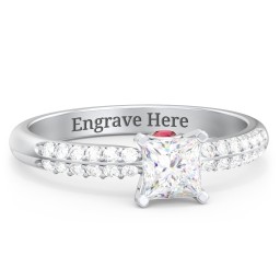 1/2 ct. Princess Gemstone Peek-A-Boo Engagement Ring with Double Row Accents