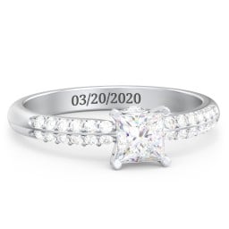 1/2 ct. Princess Gemstone Peek-A-Boo Engagement Ring with Double Row Accents