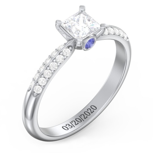 1/2 ct. Princess Gemstone Peek-A-Boo Engagement Ring with Double Row Accents